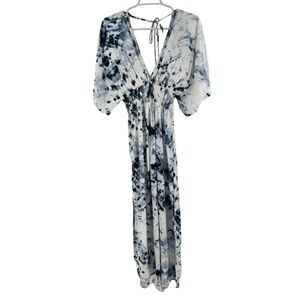 Japna Tie-Dye Dress new M maxi flowy side slits smocked beach vacation boho